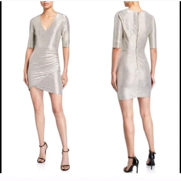 Alice + Olivia Judy dress with metallic  V-Neck Mini Dress 0 New without tags. - Picture 9 of 16